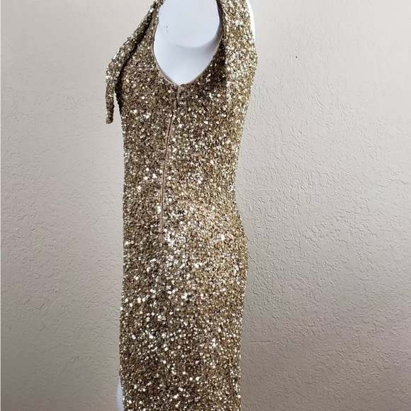 Aidan Mattox Gold Sequin Pearl Mini 1-Shoulder Holiday Party Dress  Sz 4 w/ Flaw - Picture 2 of 15